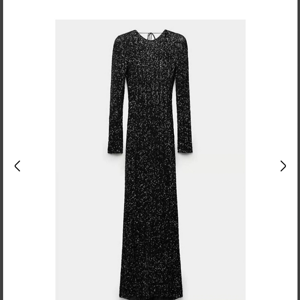 Zara  SEQUIN MAXI DRESS GOWN BLACK SIZE XS - Picture 9 of 16